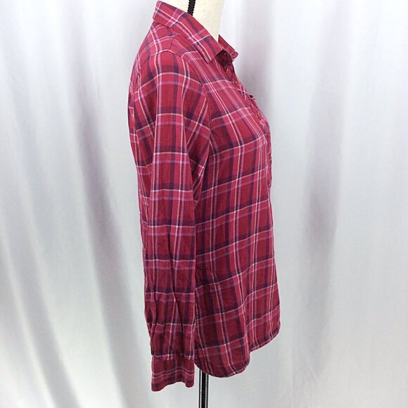 Columbia Plaid Henley Popover Top Womens Size Small Pink Long Sleeve Flannel - Picture 2 of 10